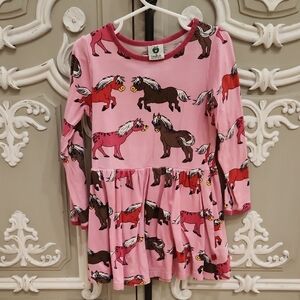 Smafolk Girls Pink Dress with Horse Print Danish Design Organic Cotton Size 4